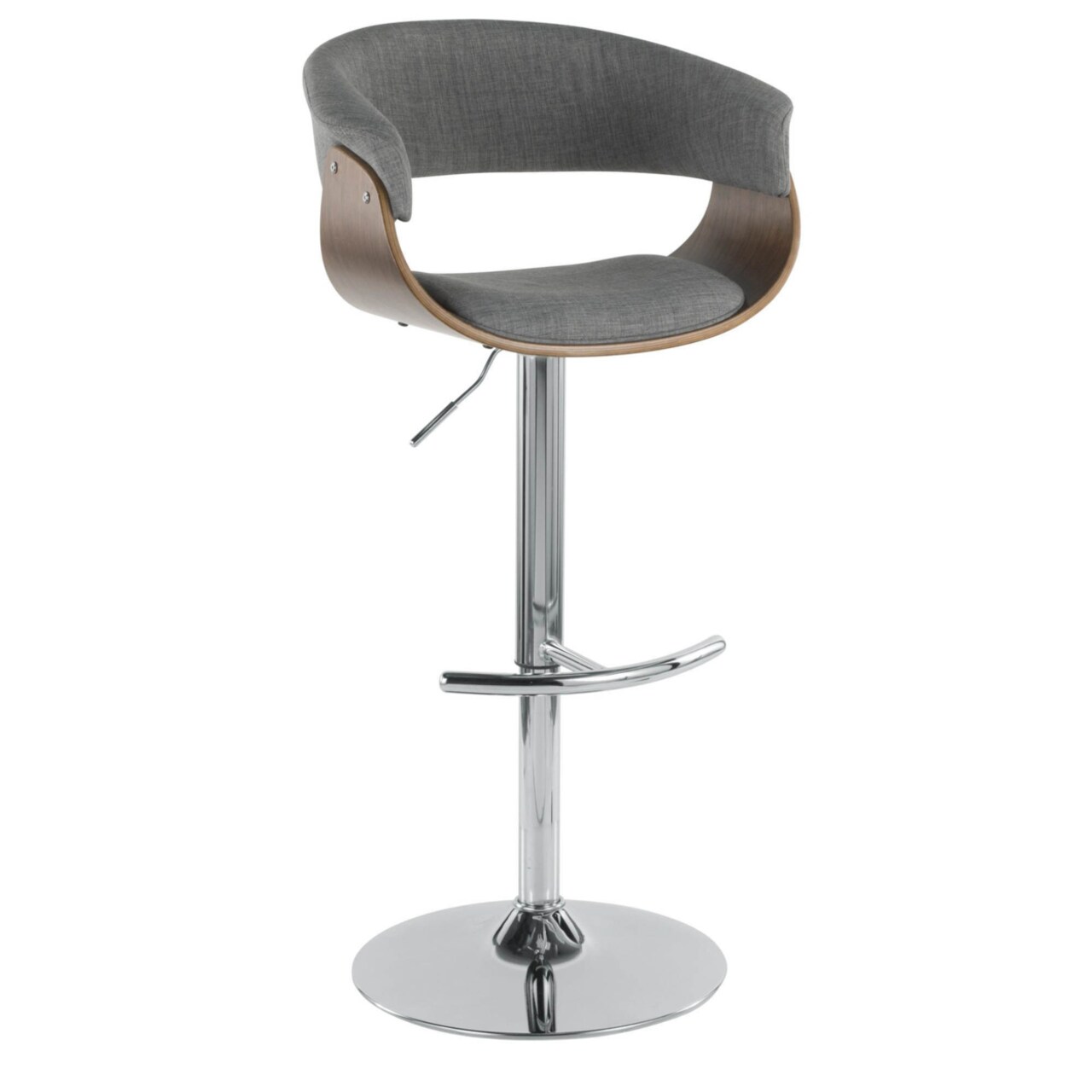 Lumisource Vintage Mod Mid-Century Modern Adjustable Barstool With Swivel In Walnut And Light Grey Fabric